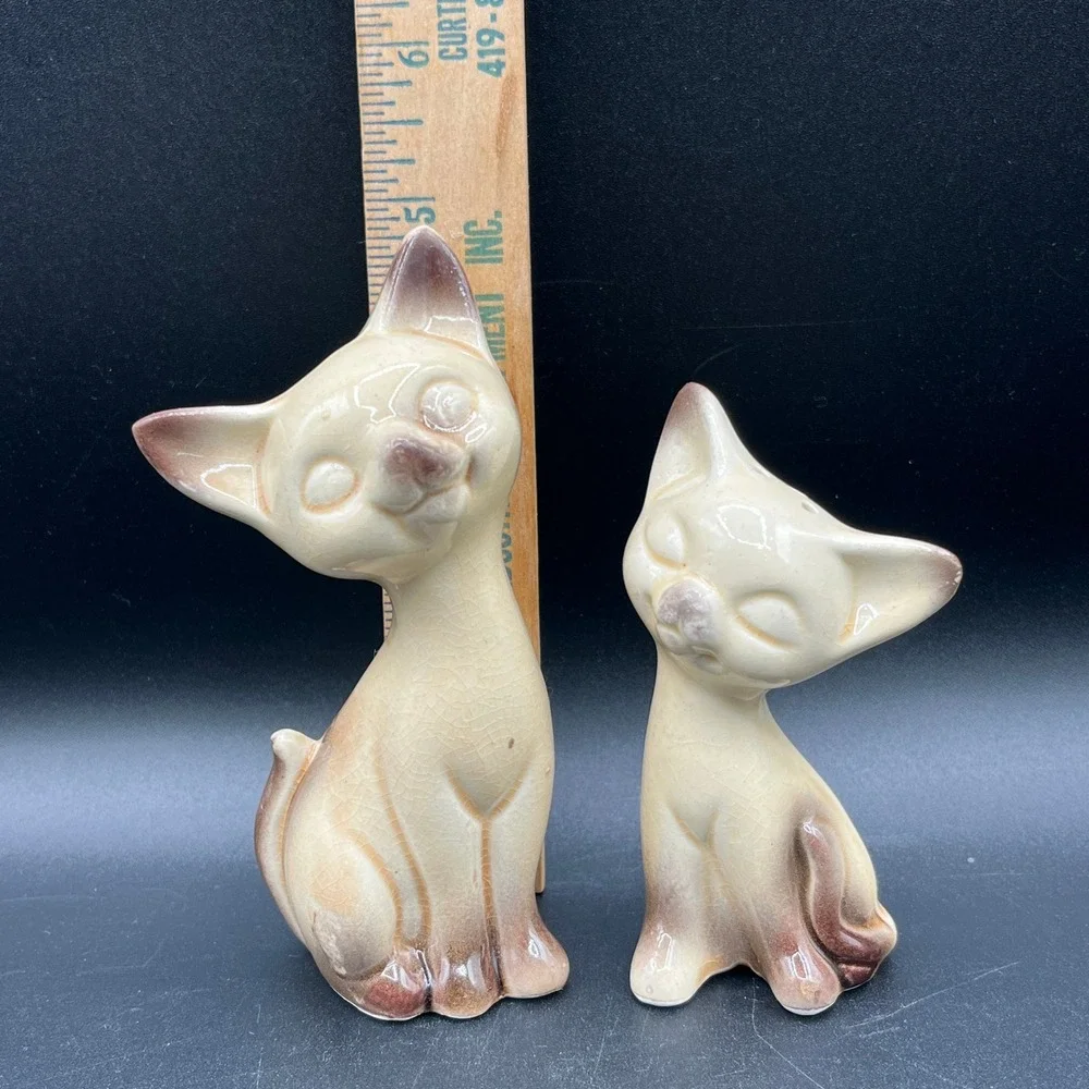 Vtg Siamese Cat Salt Pepper Shakers Mid Century Modern Japan Ceramic Set 5